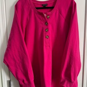 Torrid Size 3x Cozy Fleece Henley Sweatshirt Pink Peacock - NWT